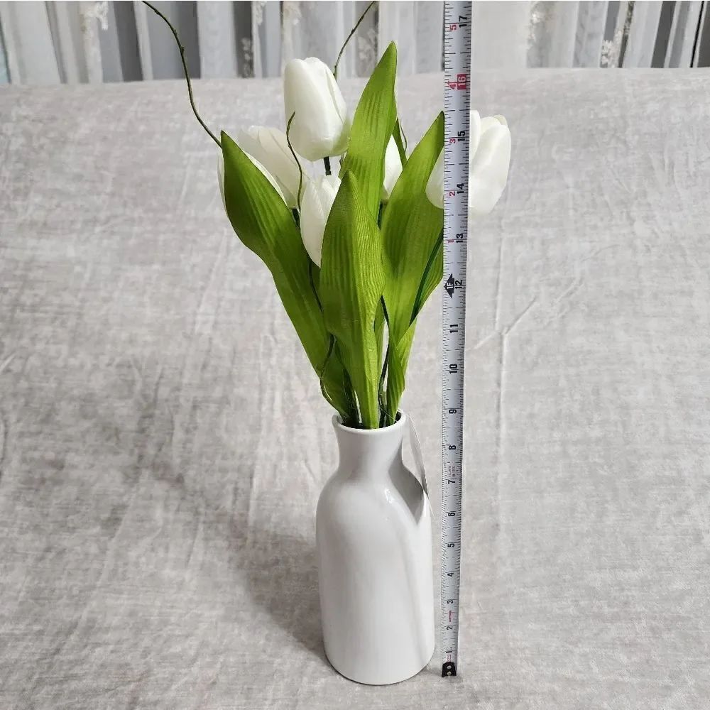 New White Real Feel Tulip Arrangement in Ceramic Vase, 16